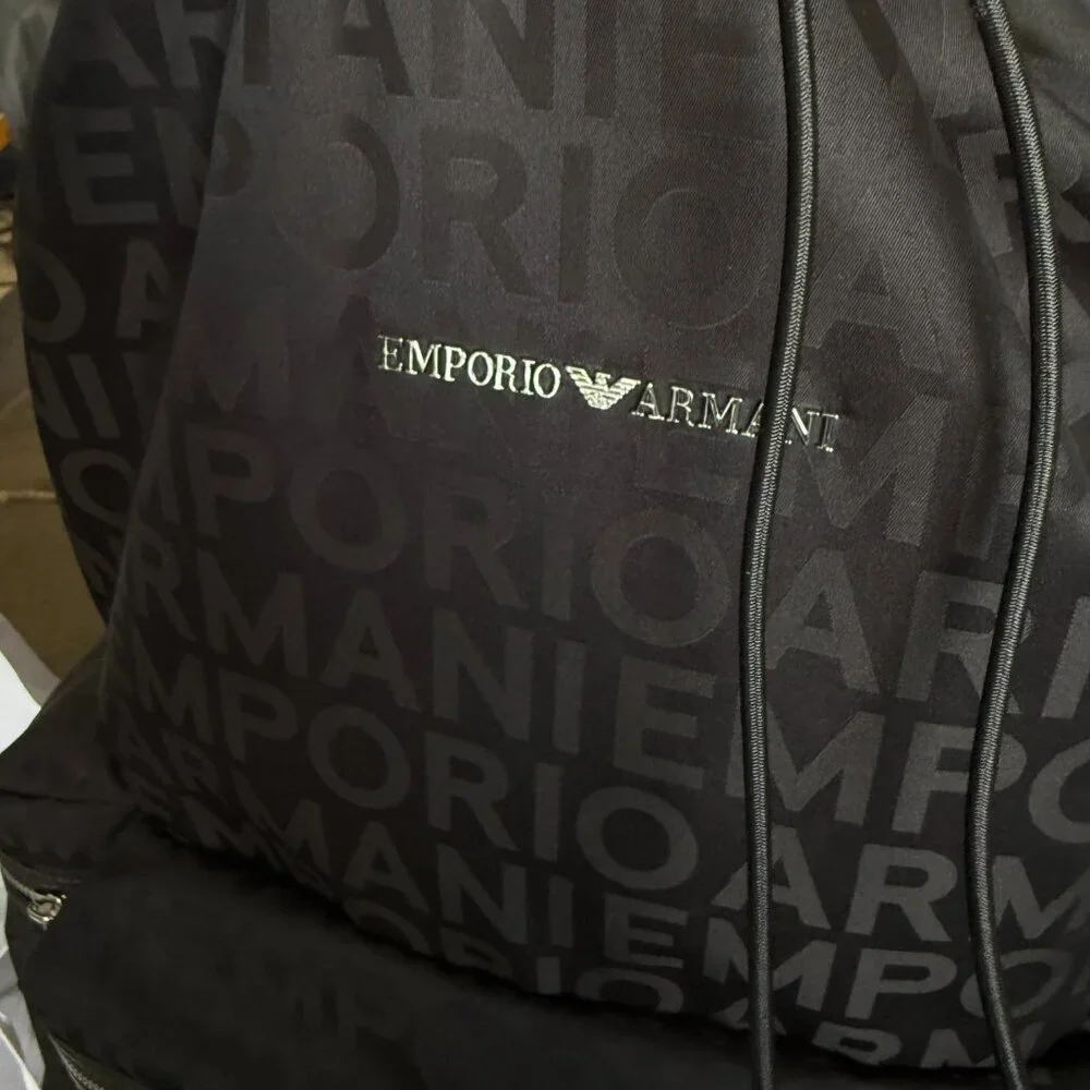 New‎ Emporio Armani Black Nylon oversized Drawstring Logo Backpack